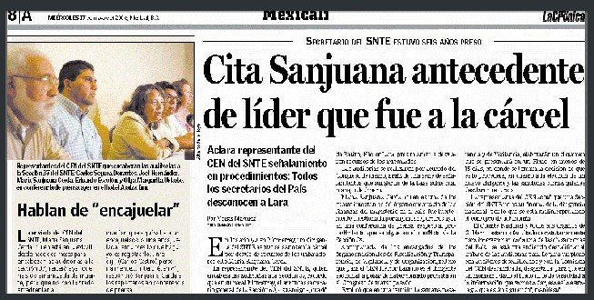 Cita Sanjuana antecedente de líder que fue a la cárcel