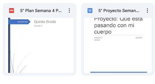 Imagen que muestra un documento PDF titulado '5° Plan Semana 4', con 'Quinto Grado' y 'Semana 4' visibles.