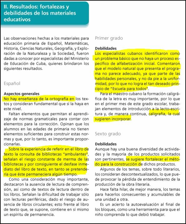 Resultado del Análisis de los nuevos libros de texto por Profesores Cubanos y UPN