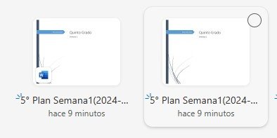 Vista previa de dos documentos de planificación escolar para Quinto Grado, titulados 'Plan Semana1(2024-' con fondo blanco y elementos de diseño simples.