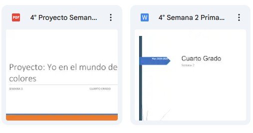 Documento PDF titulado 'Proyecto: Yo en el mundo de colores' para la semana 3 de cuarto grado.