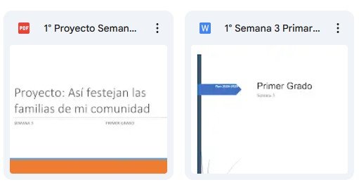PDF document titled 'Proyecto: Así festejan las familias de mi comunidad' for Semana 5, Primer Grado.
