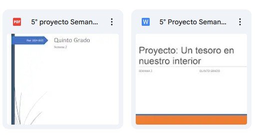 Diseño de un documento PDF y un documento de Word para un proyecto de Quinto Grado de la Semana 2.