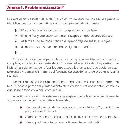 Texto escrito que aborda la problematización en la educación, destacando las dificultades que enfrentan los niños y adolescentes en su comprensión lectora y la necesidad de reflexionar sobre estas cuestiones.