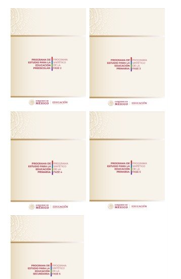 Portadas de programas de estudio para educación preescolar y primaria, fases 1 a 6.